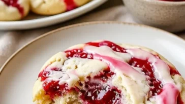 Himbeer-Käsekekse mit frischen Himbeeren und Käsefüllung