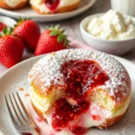 Himbeer-Käsekuchen-Donuts mit frischen Himbeeren und Käsekuchen-Geschmack