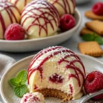 Himbeer-Käsekuchen-Trüffel mit cremiger Füllung und frischen Himbeeren