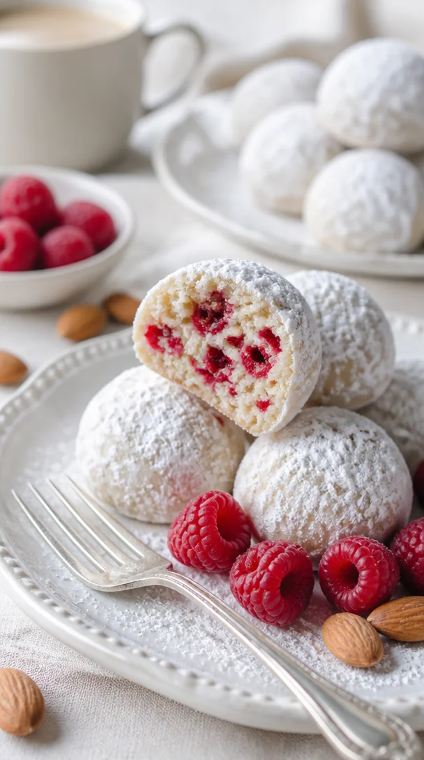 Himbeer-Mandel-Schneebällen, ein köstliches Dessert für die Feiertage