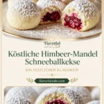 Himbeergefüllte Mandel-Schneeballkekse mit frischen Himbeeren