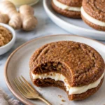 Ingwer-Melasse-Sandwichkekse mit Eierlikör-Frosting auf einem Teller