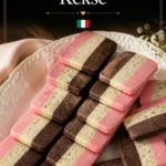 Italienische Spumoni-Kekse mit Schokolade, Pistazien und Kirsche auf einem Teller.