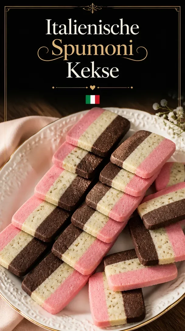Italienische Spumoni-Kekse mit Schokolade, Pistazien und Kirsche auf einem Teller.