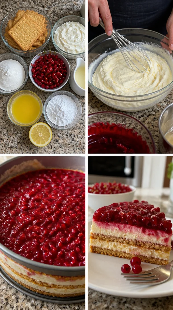 Johannisbeer No-Bake-Kuchen mit frischen roten Johannisbeeren