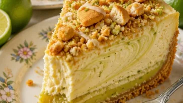 Ein köstlicher Key Lime Pie Crunch Käsekuchen mit frischem Limettengeschmack.