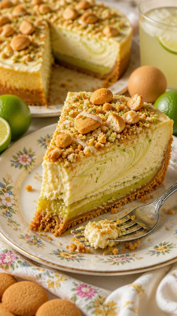 Ein köstlicher Key Lime Pie Crunch Käsekuchen mit frischem Limettengeschmack.
