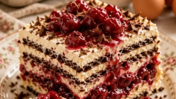 Kirsche Vanille Icebox Kuchen – erfrischendes Dessert mit frischen Kirschen und Vanillecreme