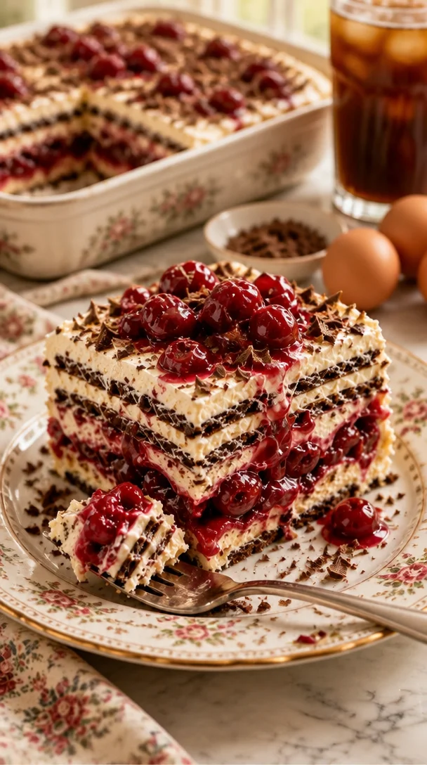 Kirsche Vanille Icebox Kuchen – erfrischendes Dessert mit frischen Kirschen und Vanillecreme