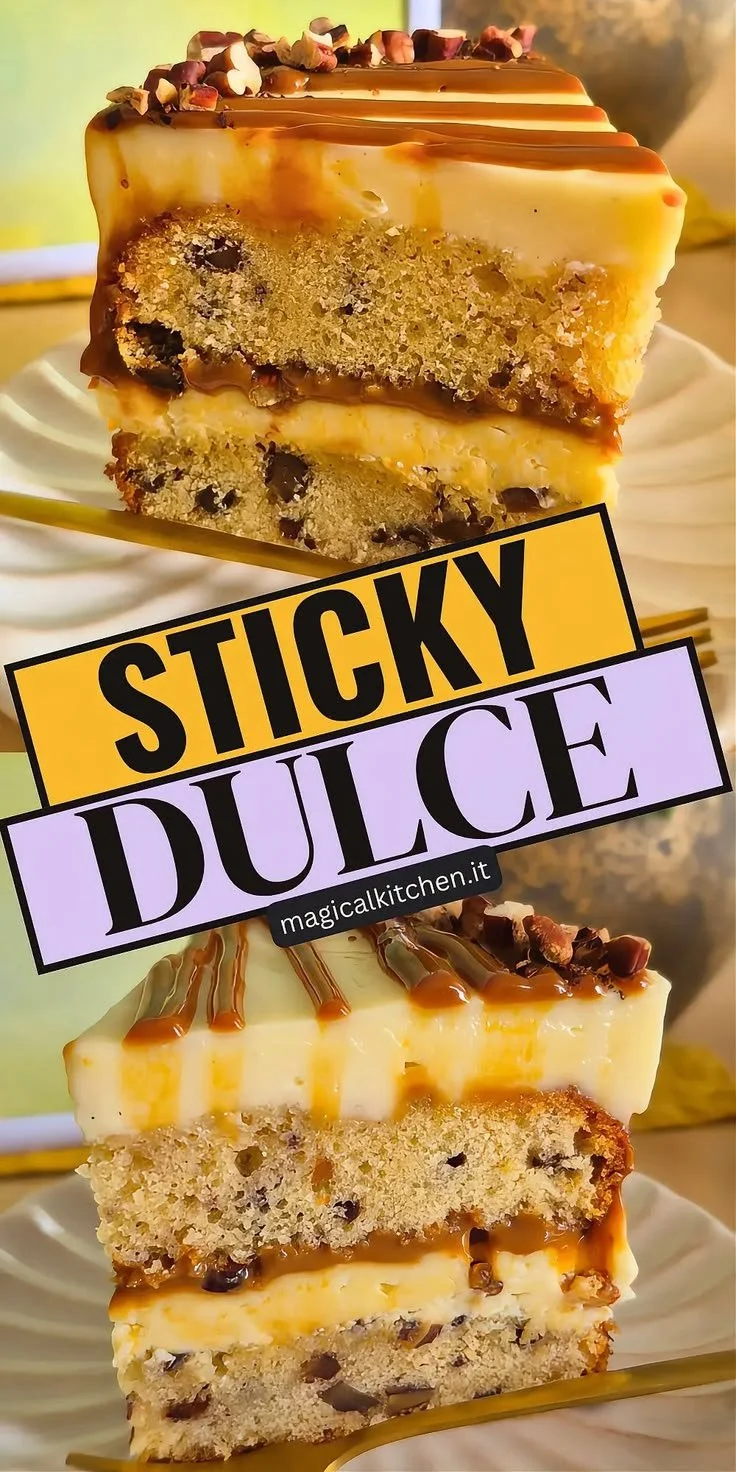 Klebriger Pekannusskuchen mit Dulce de Leche auf einem Teller