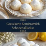 Köstliche Schneeballkekse mit gesüßter Kondensmilch auf einem Teller