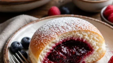 Leckere hausgemachte Marmeladen-Donut-Focaccia, frisch gebacken mit fruchtiger Marmelade