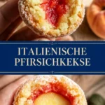 Italienische Pfirsichplätzchen in Sirup serviert