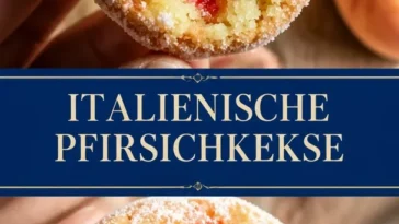 Italienische Pfirsichplätzchen in Sirup serviert