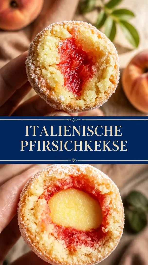 Italienische Pfirsichplätzchen in Sirup serviert