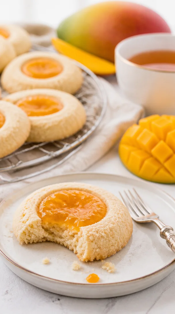 Mango-Daumenabdruck-Kekse auf einem Teller