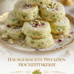Selbstgemachte Pistazienhochzeitskekse von Mary Bery auf einer festlichen Tafel