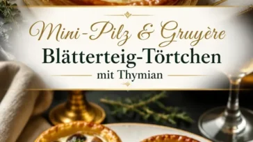 Mini-Pilz-Pasteten mit Gruyère und Thymian auf einem Teller serviert