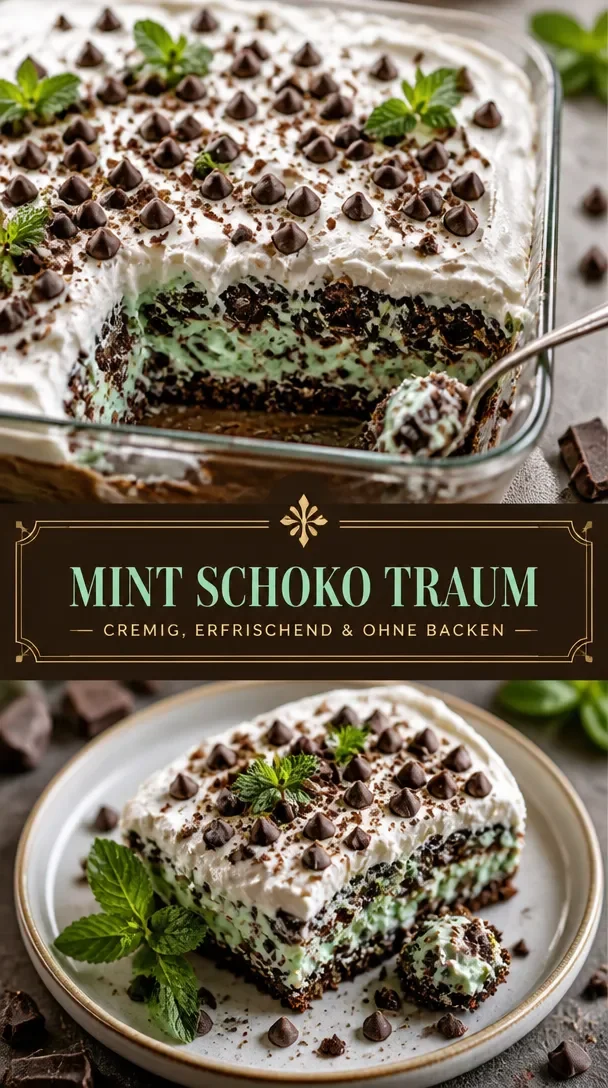 Mint Chip Lush Dessert, cremig und kühl, ganz ohne Backen zubereitet.