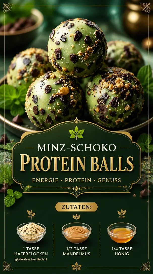 Minz-Schokoladenstückchen Proteinbällchen als gesunde No-Bake Energiebisschen