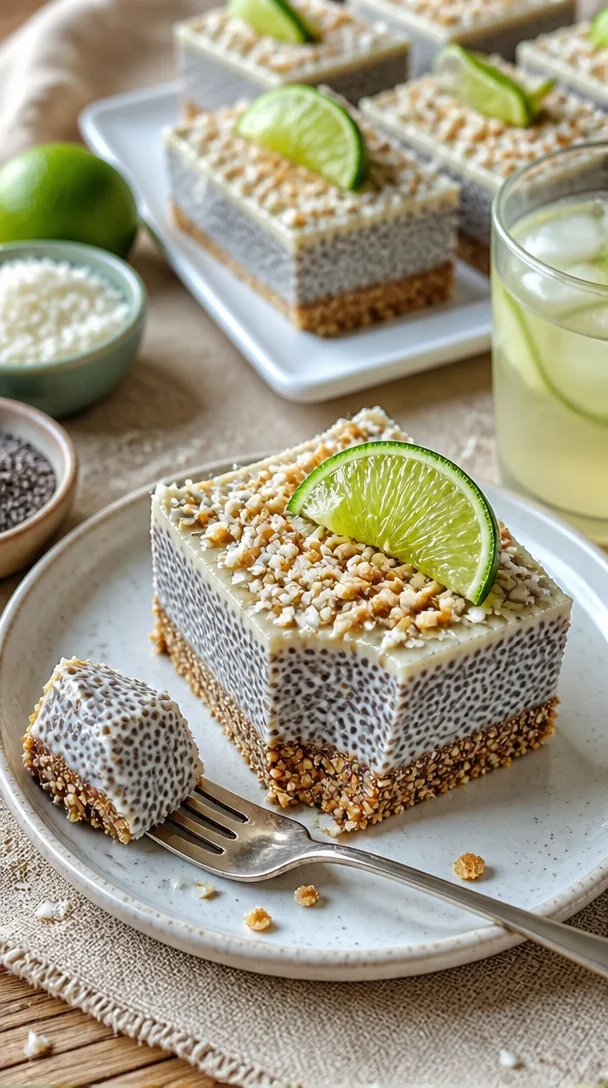 Gesunde No-Bake Chia-Pudding-Riegel auf einem Holzbrett