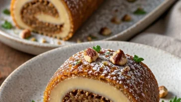 Nougat-Lebkuchenrollen-Kekse auf einem Teller mit Weihnachtsdeko