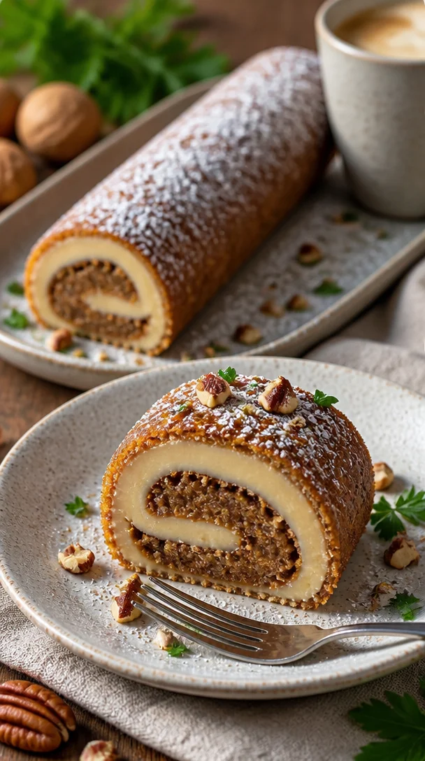 Nougat-Lebkuchenrollen-Kekse auf einem Teller mit Weihnachtsdeko