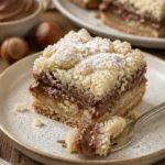 Nuss-Nougat-Shortbread-Riegel auf einem Teller