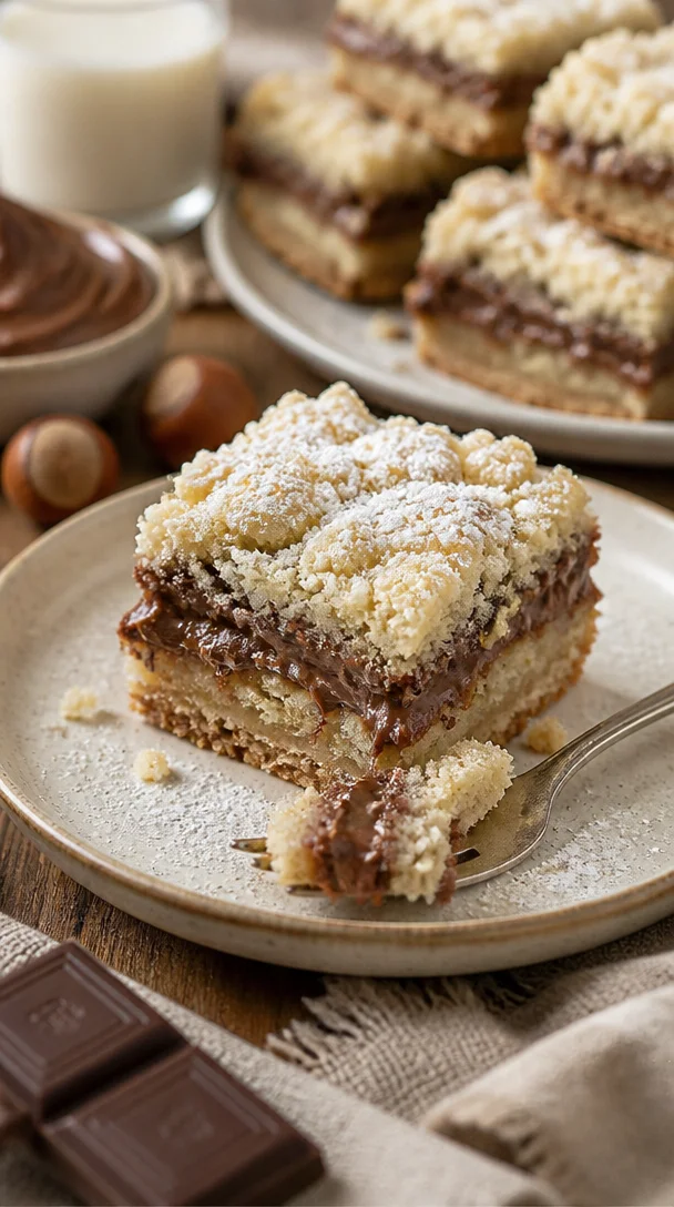Nuss-Nougat-Shortbread-Riegel auf einem Teller