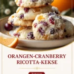 Frisch gebackene Orange-Cranberry-Ricotta-Kekse auf einem Teller.
