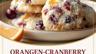 Frisch gebackene Orange-Cranberry-Ricotta-Kekse auf einem Teller.