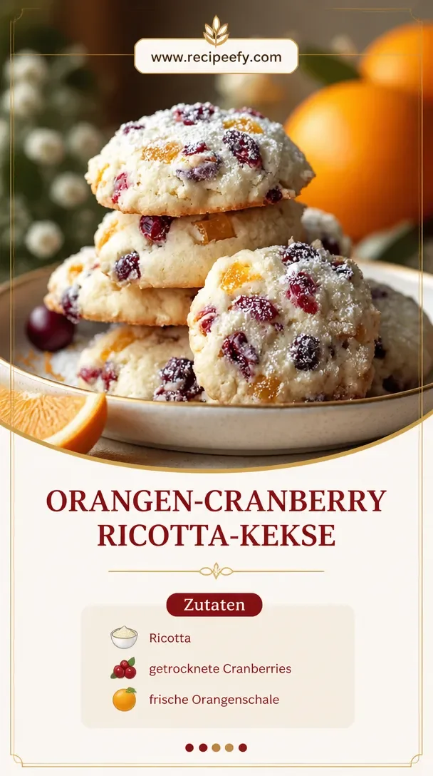 Frisch gebackene Orange-Cranberry-Ricotta-Kekse auf einem Teller.