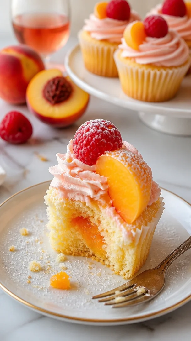 Pfirsich-Bellini-Cupcakes mit frischer Pfirsichglasur