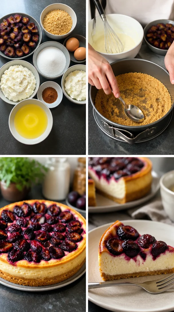 Pflaumen Käsekuchen mit frischen Pflaumen und cremigem Käsebelag