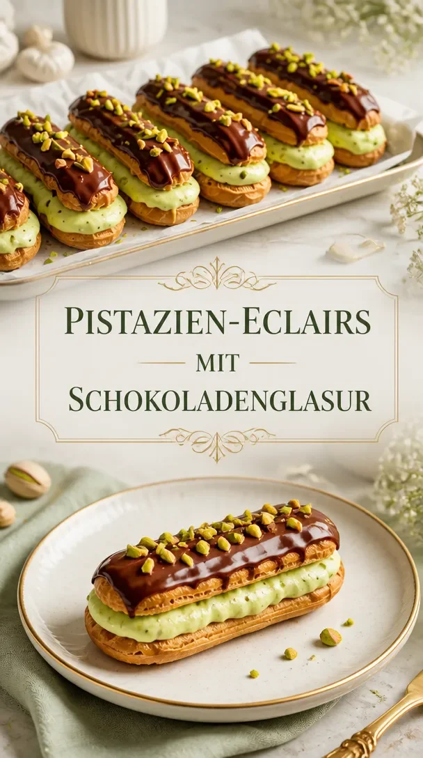 Leckere Pistazien Éclairs auf einem Teller
