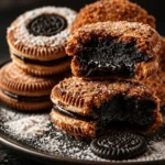 Frittierte Oreo-Kekse auf einem Teller, köstlich und knusprig.