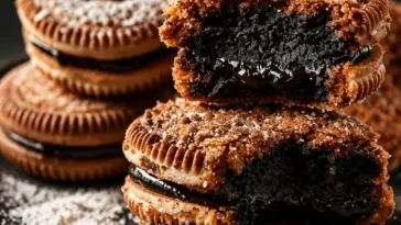 Frittierte Oreo-Kekse auf einem Teller, köstlich und knusprig.