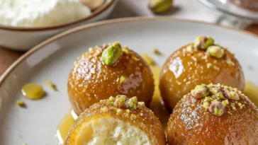 Köstliches Ricotta-Pistazien-Dessert mit frischen Pistazien und cremigem Ricotta.