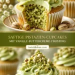 Saftige Pistaziencupcakes mit Vanille-Buttercreme-Frosting auf einem wunderschönen Teller
