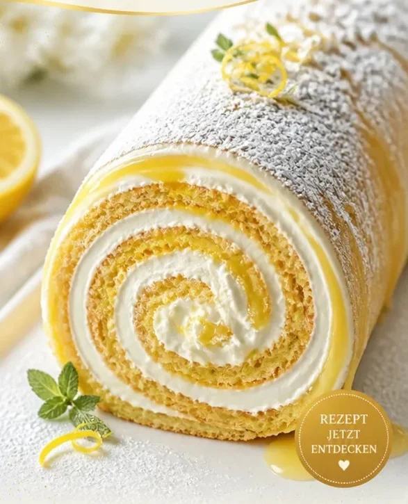 Saftige Zitronencreme-Rolle aus frischen Zitronen für einen erfrischenden Genuss.