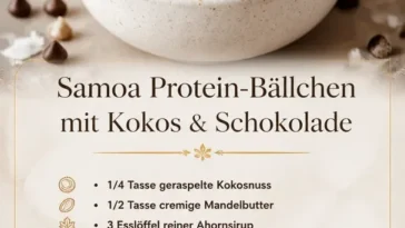 Samoa-Kekse Proteinbällchen mit gerösteter Kokosnuss und Schokolade