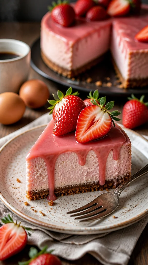 Samtiger Erdbeer-Cheesecake mit frischen Erdbeeren und cremiger Füllung