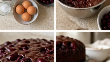 Rezept für Schoko-Kirsch Kuchen mit Schokolade und Kirschen.