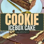 Schokoladen-Eistorten-Kuchen mit Keks-Schichten auf einem Teller angerichtet