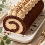 Schokoladen-Karamell-Creme-Rolle - Leckerer gefüllter Kuchen mit Karamell und Schokolade