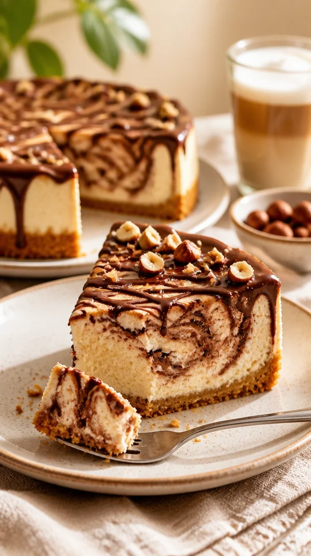 Schokoladiger Haselnuss-Schoko-Cheesecake mit Nüssen und einem cremigen Belag