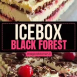 Schwarzwälder Eiskuchen mit Kirschen und Schokoladensahne.