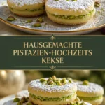 Selbstgemachte Pistazienhochzeitskekse auf einem eleganten Tisch