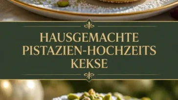 Selbstgemachte Pistazienhochzeitskekse auf einem eleganten Tisch