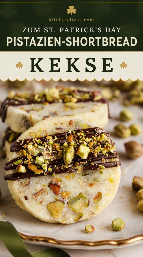 St. Patrick's Day Pistazien-Shortbread-Kekse auf einem dekorativen Teller